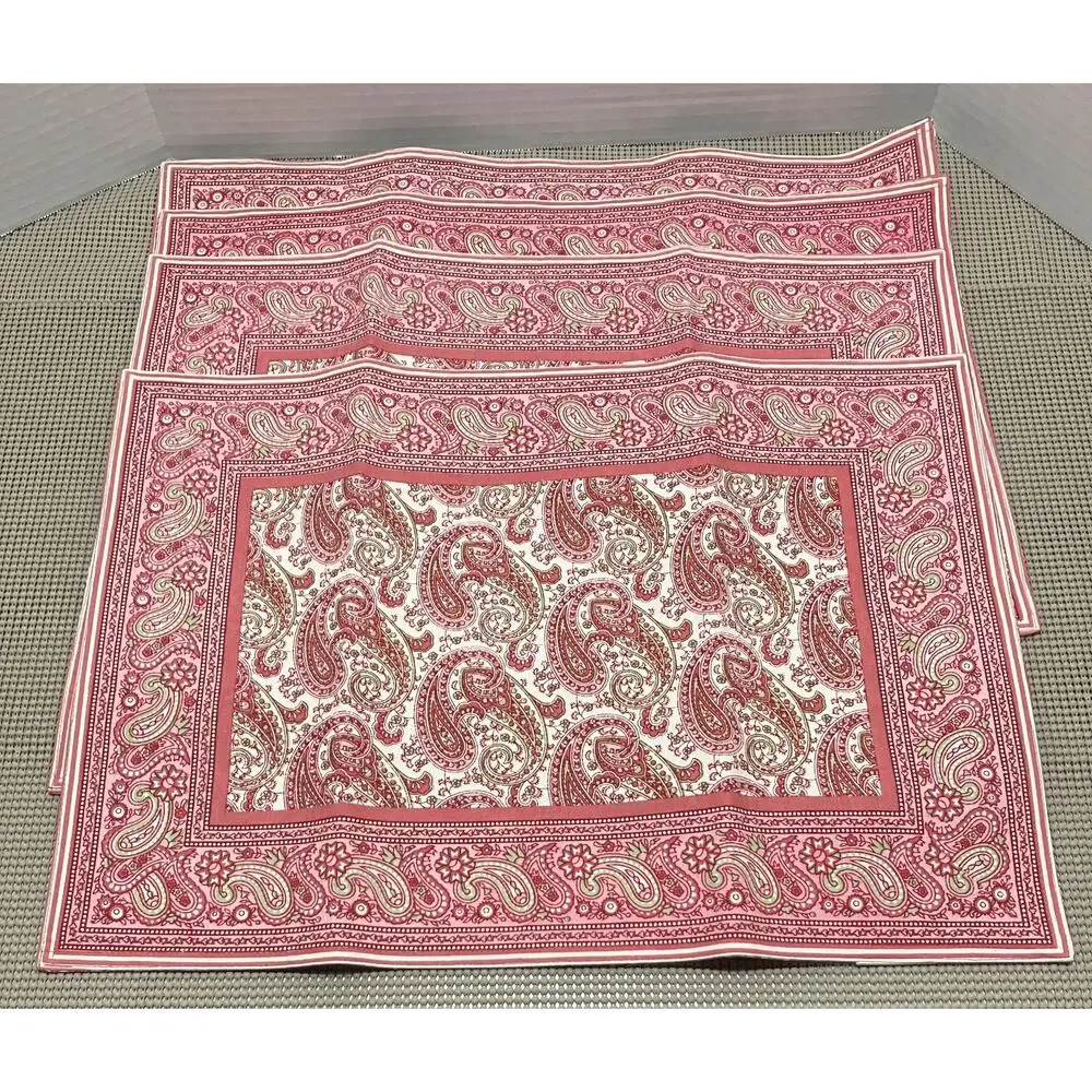Williams Sonoma Pink Paisley Reversible Placemats Set of 4 Cotton 14x20